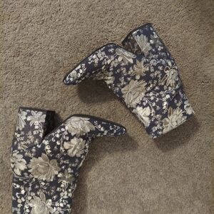 Merona Floral Blue and Silver Heeled Boots